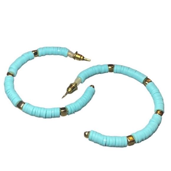 Blue Soft Clay Bead Open Hoop Earrings - Picture 1 of 4